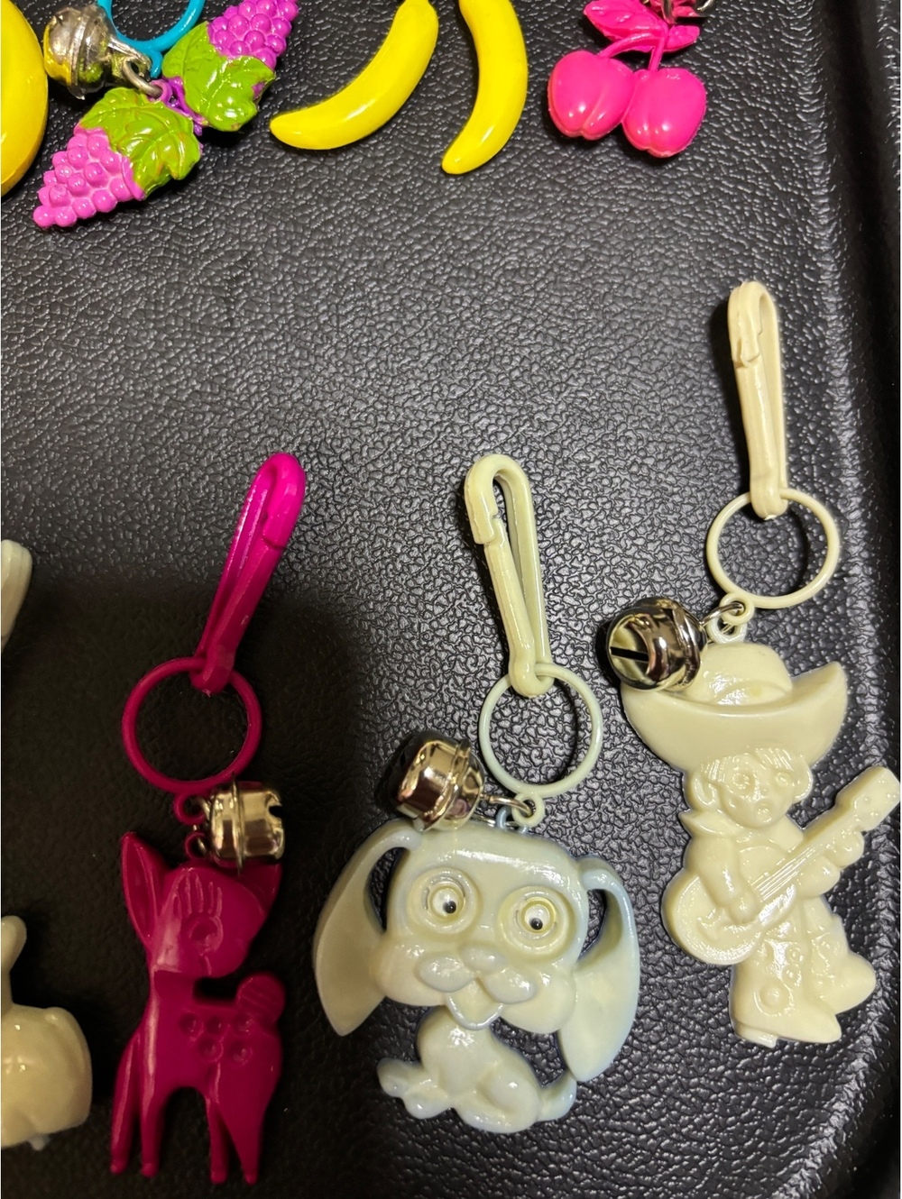 Vintage Plastic Bell Charm Lot of 13 Baby Bottles Fruit Animals Cowboy - Picture 3 of 4